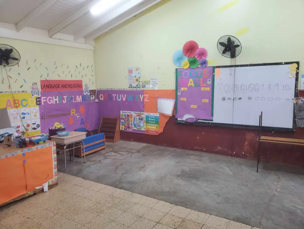 Colorful classroom interior at Runaway Bay Infant & Primary School in Jamaica